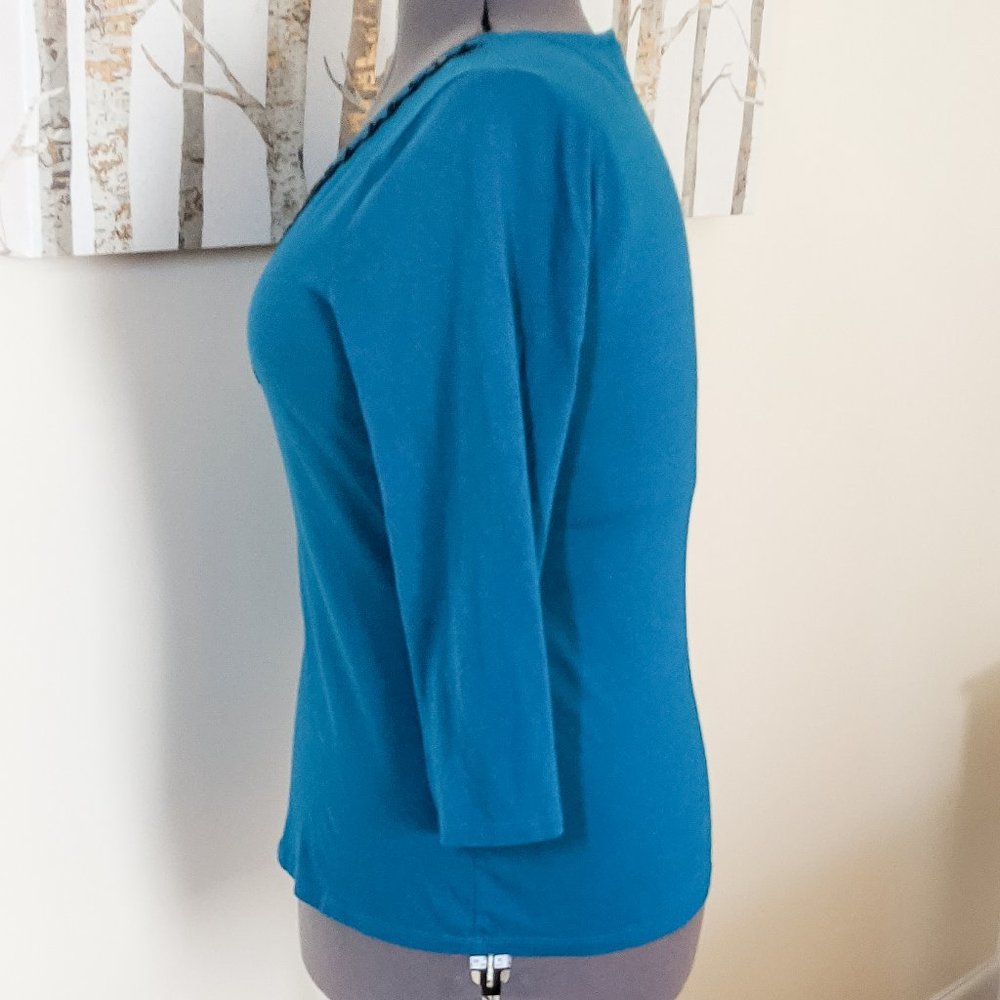 ~*Dana Buchman Teal Beaded Top - Size L*~ - Picture 2 of 10
